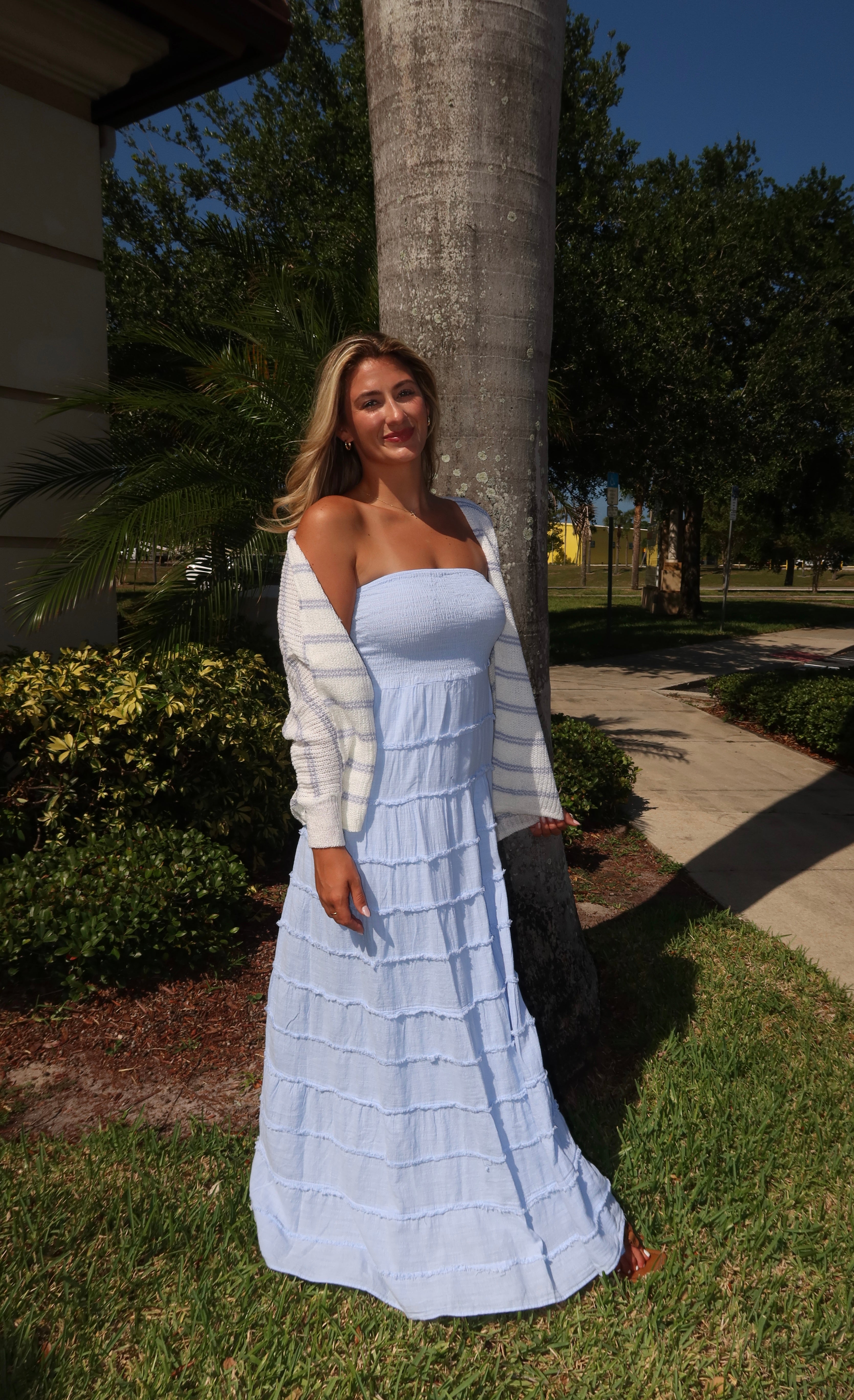 Long Frayed Dress - Baby Blue